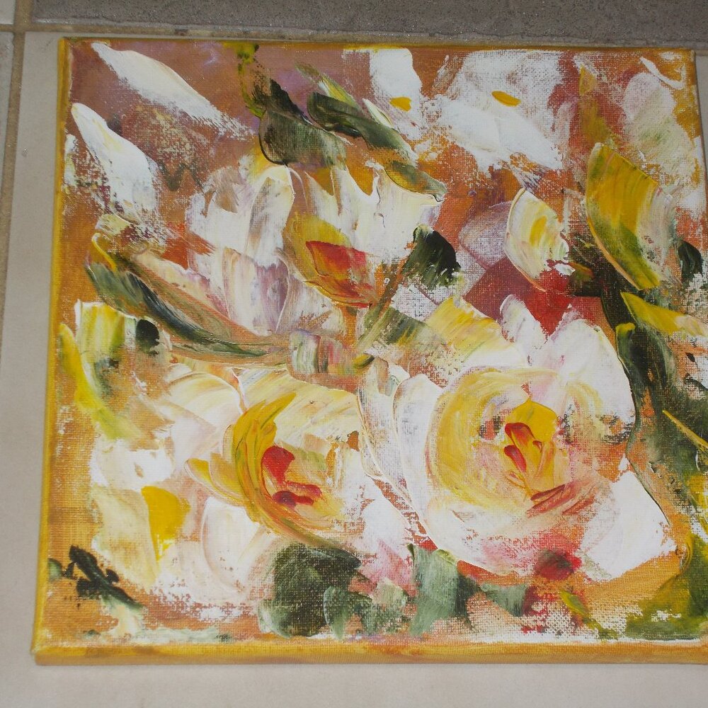 Original "Floral Bliss" 10"x10"x0.5" oil painting by Texas Artist Davila